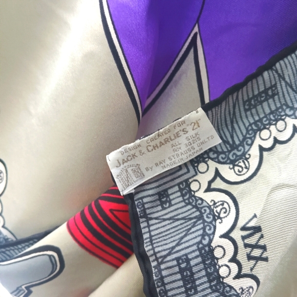 60s Jack and Charles 21 Club NYC Restaurant Equestrian Jockey Silk Scarf Unisex - Picture 4 of 5